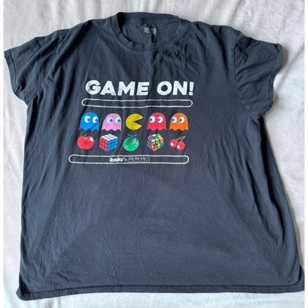 Brisco Brands Rubiks x Pac-Man Game On Graphic T-Shirt Black XL Retro Arcade